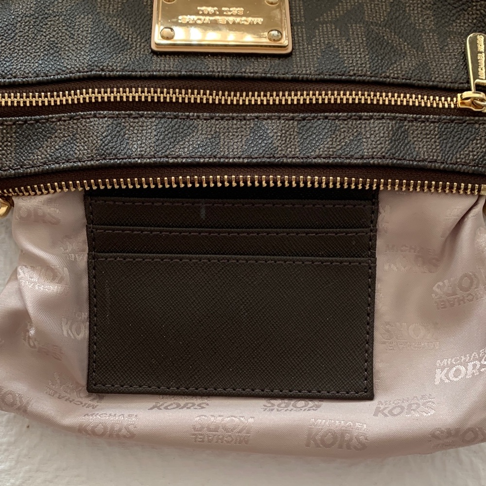 Michael Kors Dark Brown Wristlet with Gold Accents with signature MK - Picture 6 of 11